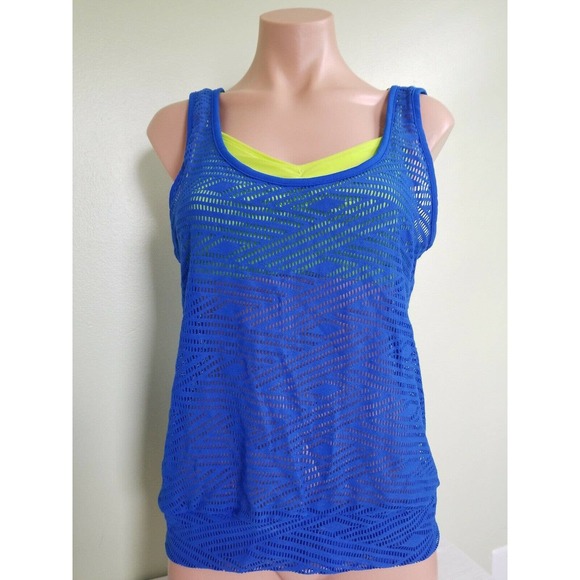 Go by Gossip Sporty Splice crochet layered tankini top blue green size XL - Picture 1 of 5